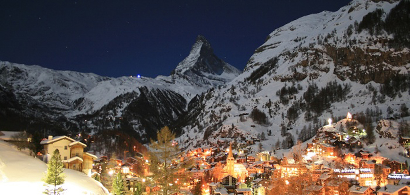 Romantic Swiss Villages and Ski Holidays - Zermatt Town by Full Moon-light