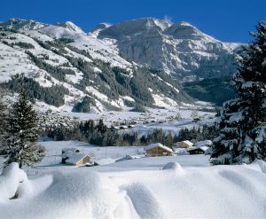 snowy village of lenk switzerland