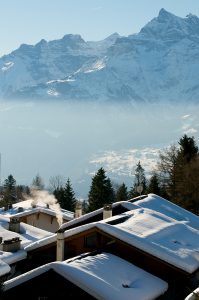 snowy rooftops in villars switzerland