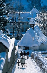 snowy family village Engelberg